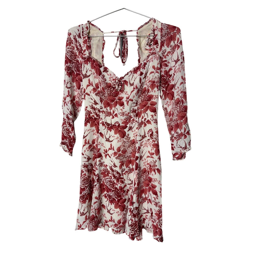 Reformation Red White Floral Toile Mini Dress Sweetheart Smocked Back Size 8
